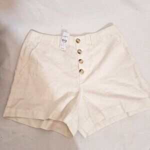 NWT Ann Taylor LOFT Button Front Shorts 8 Ivory Cotton/ Linen